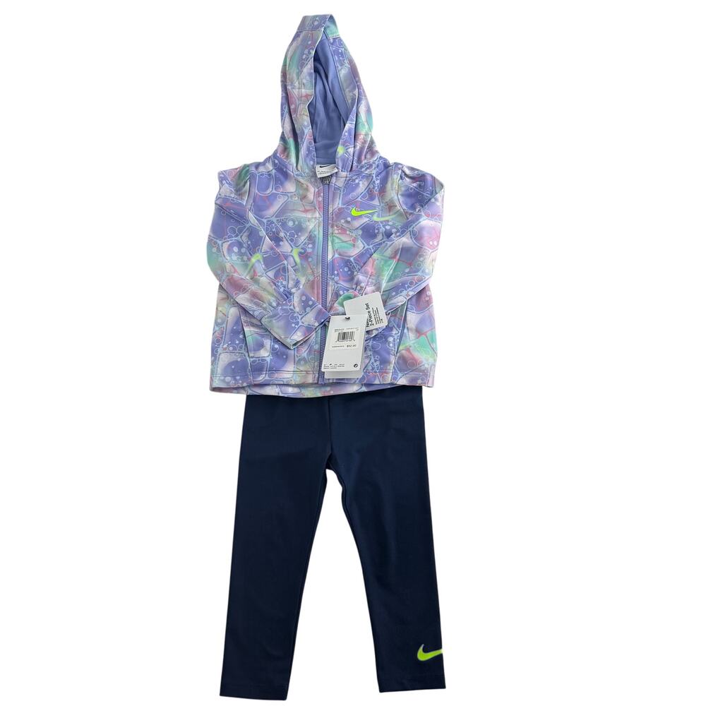 NWT Nike Dri-Fit Toddler Girls Hood Jacket Leggings Midnight Navy 2-Piece Set 2T